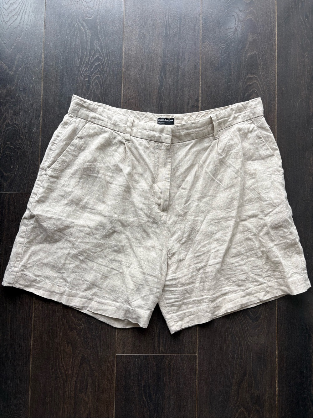 Frank & Oak Light Beige Linen Blend Women's Flat Front Shorts